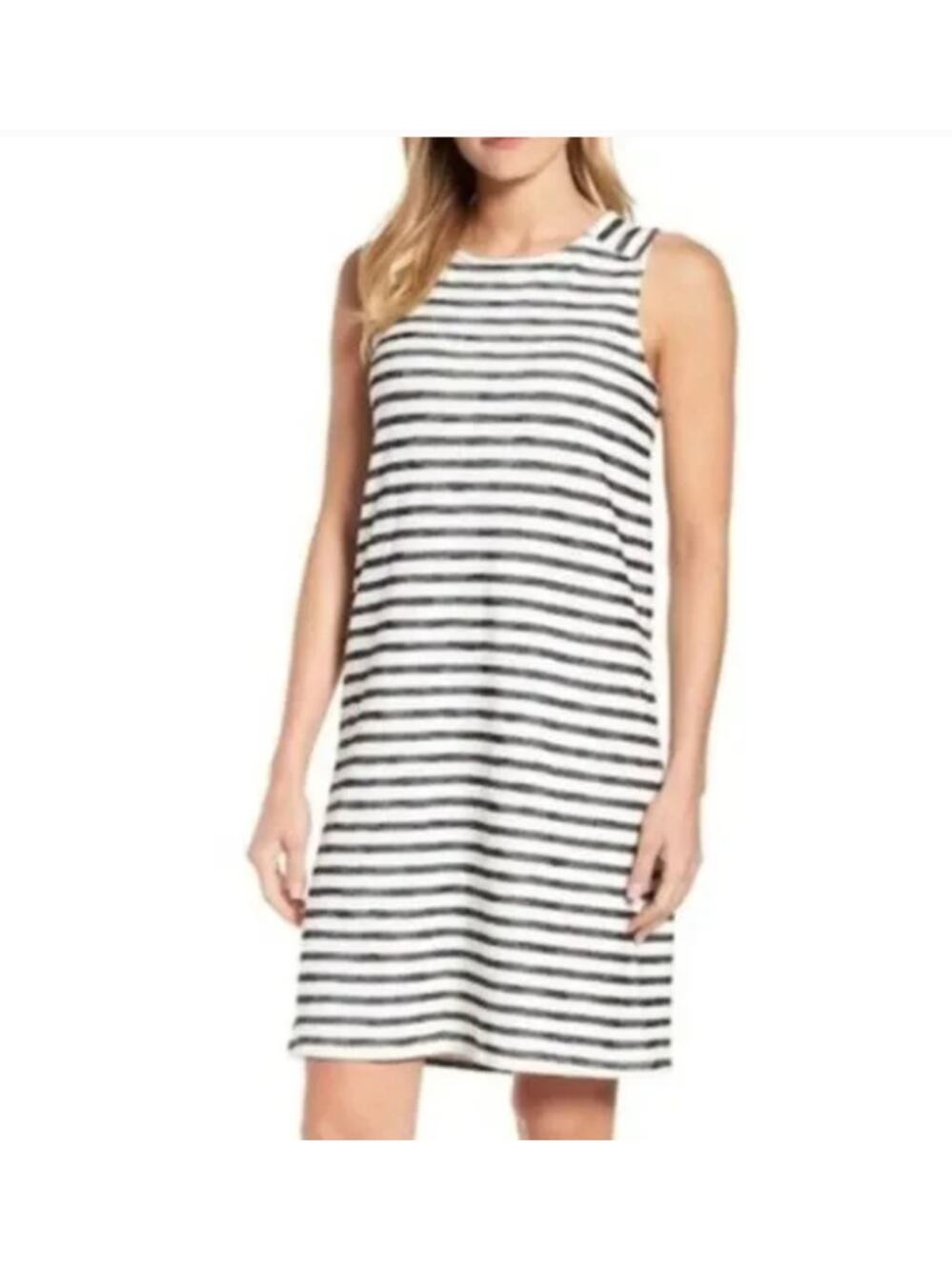 Caslon Women's Button Back Knit Dress Navy White Stripes Size XXL
